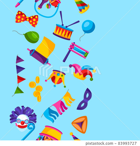 Happy Purim Jewish holiday seamless pattern. Background with traditional symbols. 83993727