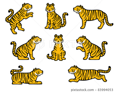 Hand-painted tiger full-body illustration set 83994053