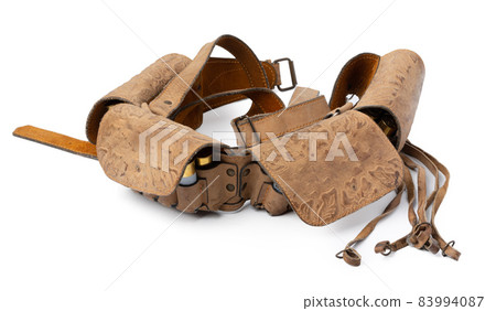 Leather hunting belt for cartridges isolated on white 83994087