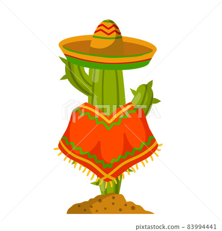 Cactus in poncho and sombrero. Mexican character. 83994441