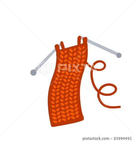 Knitting needles. Handmade hobby. Woolen threads and yarn. Flat cartoon illustration isolated on white 83994491
