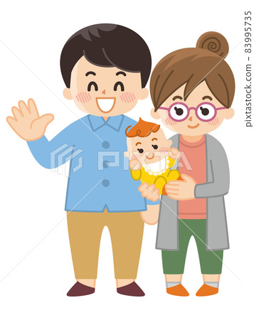 年輕夫婦和嬰孩在秋天 83995735