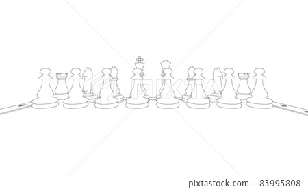 The contour of the figure on the chessboard from black lines isolated on white background. Front view. Vector illustration 83995808
