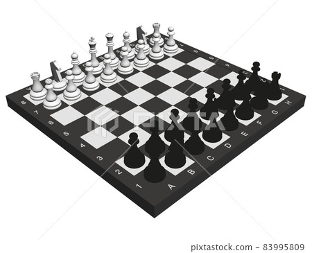 Chess pieces on a chessboard isolated on a white background. Isometric view. 3D. Vector illustration Chess pieces on a chessboard isolated on a white background. Isometric view. 3D. Vector illustration 83995809