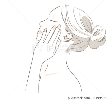 [Upward] A profiled woman with her hands on her cheeks 83995989