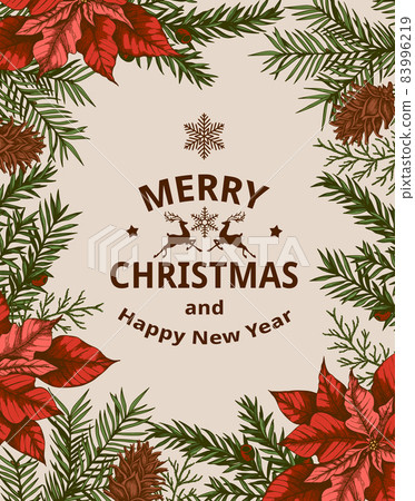 Vintage Christmas greeting card with red flowers - Stock Illustration ...