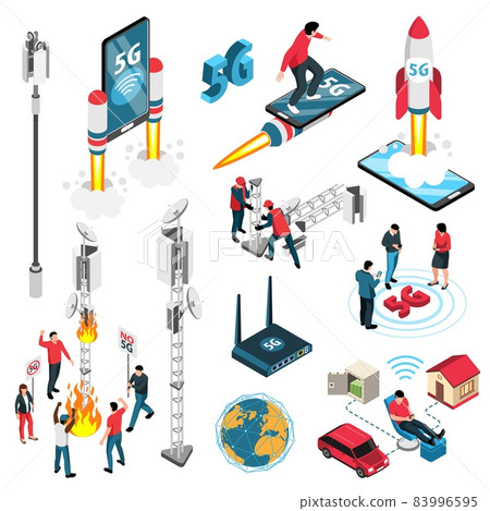 Internet 5G Technology Isometric Set - Stock Illustration [83996595 ...