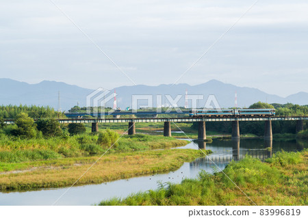[Tokushima Line] Limited express train crossing the Ayukawa Bridge 83996819