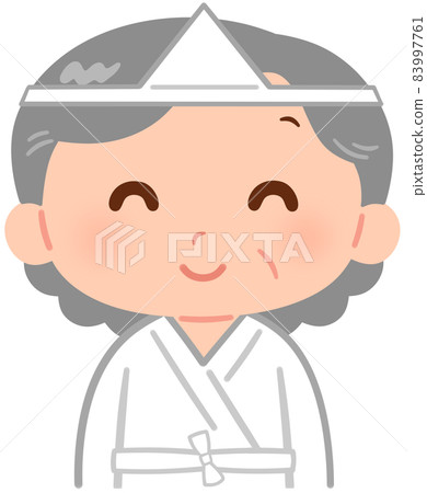 A smiling elderly woman wearing a shroud 83997761