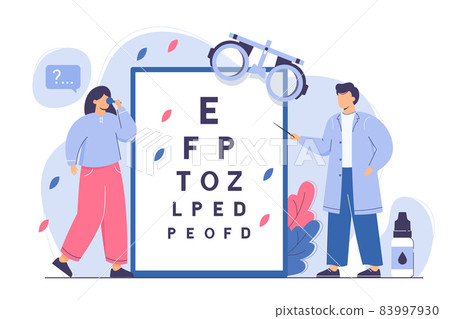 Ophthalmologist check eyesight with eye test chart Ophthalmologist check eyesight with eye test chart 83997930