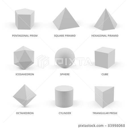 Realistic geometric forms. Pyramid balls cubes and hexagon decent vector various basic 3d shapes collection 83998068