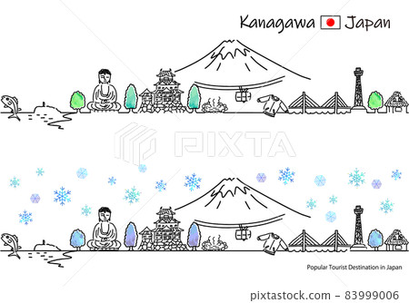 Cityscape simple line drawing set of sightseeing spots in Kanagawa prefecture in winter 83999006