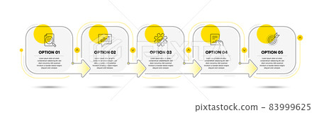 Infographic timeline with icons and 5 steps. Options process with numbers. Infographics business concept. Workflow plan, presentation timeline, arrow path. Business journey process icons. Vector Infographic timeline with icons and 5 steps. Options process with numbers. Infographics business concept. Workflow plan, presentation timeline, arrow path. Business journey process icons. Vector 83999625