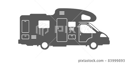 Mobile home silhouette. Van recreational car for travel, vector illustration Mobile home silhouette. Van recreational car for travel, vector illustration 83999893