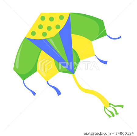 Flying green kite. Toy for summer national festival, color vector illustration 84000154