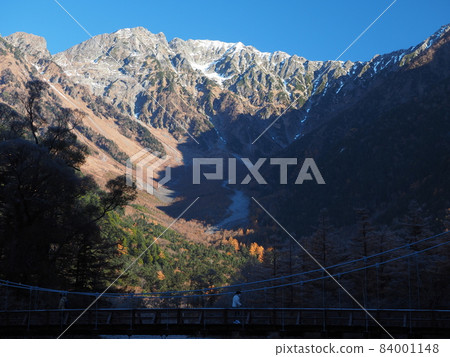 Late autumn morning Kamikochi Hotaka and Kappa Bridge Late autumn morning Kamikochi Hotaka and Kappa Bridge 84001148