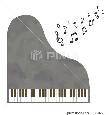 Piano and musical notes (watercolor style vector) 84002790