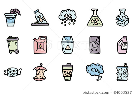 Pollution color vector doodle simple icon set Pollution color vector doodle simple icon set 84003527