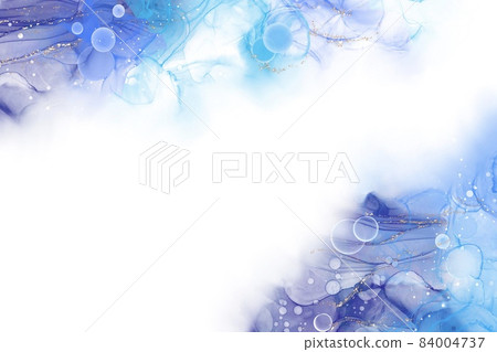 酒精水墨藝術的奇妙抽象背景)夏天的藍色波浪和白色背景上的大海圖像金色肥皂泡跛腳 酒精水墨藝術的奇妙抽象背景)夏天的藍色波浪和白色背景上的大海圖像金色肥皂泡跛腳 84004737