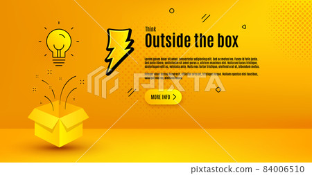 Light bulb vector background. Idea lamp light with thunderbolt icon. Creative mind or eureka moment. Think outside the box background. More info button. Open box with idea bulb vector concept. Light bulb vector background. Idea lamp light with thunderbolt icon. Creative mind or eureka moment. Think outside the box background. More info button. Open box with idea bulb vector concept. 84006510