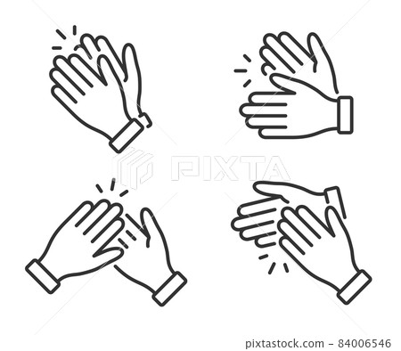 Clapping hands icon. Applause clap. Celebration hands gesture. Audience slam icon. Cheers slap sign. Celebration expression. Clapping applause symbol in outline style. People appreciation vector 84006546