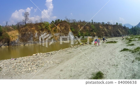 The men at rafting on the Bhote Koshi in Nepal. 84006638