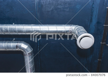 Ventilation pipe system at the ceiling of an industrial enterprise or plant premises Ventilation pipe system at the ceiling of an industrial enterprise or plant premises 84007076