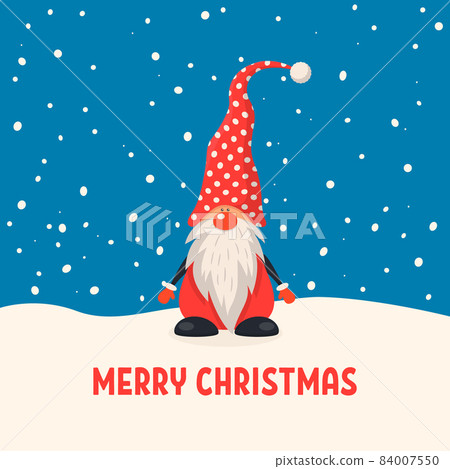 Merry Christmas Postcard. Vector Christmas Cute Gnome with Caps in Flat Style. Design Template for Merry Christmas and Happy New Year Card. Cartoon Kids Character - Funny Gnome Merry Christmas Postcard. Vector Christmas Cute Gnome with Caps in Flat Style. Design Template for Merry Christmas and Happy New Year Card. Cartoon Kids Character - Funny Gnome 84007550