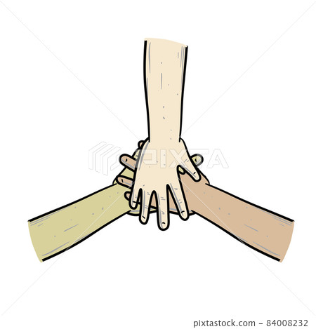 Stack of hands. Children palms. 84008232