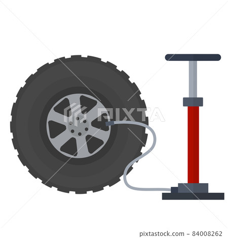 Deflated automobile tire. Accident and repair. Punctured wheel of a car. 84008262