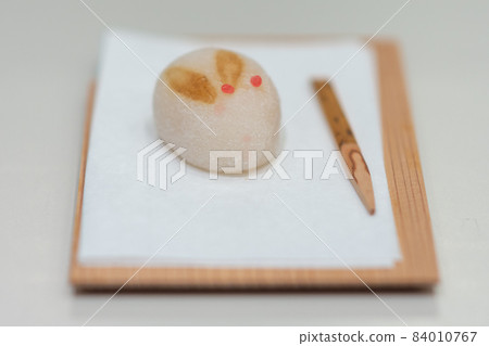 Rabbit Wagashi Mooncake, traditional Japanese sweet typically served with tea Rabbit Wagashi Mooncake, traditional Japanese sweet typically served with tea 84010767
