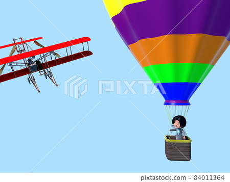 Balloons and men flying in the sky Balloons and men flying in the sky 84011364