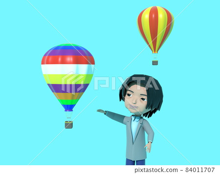 Balloons and men flying in the sky Balloons and men flying in the sky 84011707