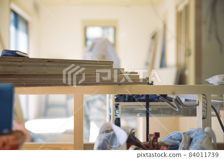 Fashionable carpenter's work scene during remodeling 84011739