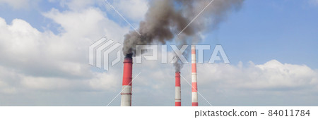 plant pipe with smoke against blue sky BANNER, LONG FORMAT plant pipe with smoke against blue sky BANNER, LONG FORMAT 84011784