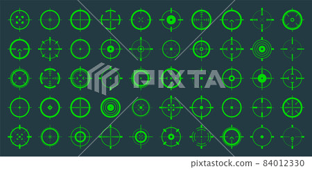 Crosshair, gun sight vector icons. Bullseye, green target or aim symbol. Military rifle scope Crosshair, gun sight vector icons. Bullseye, green target or aim symbol. Military rifle scope 84012330