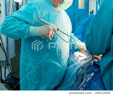 Laparoscopic surgical manipulator in the surgeon's hand. Laparoscopic surgical manipulator in the surgeon's hand. 84012646