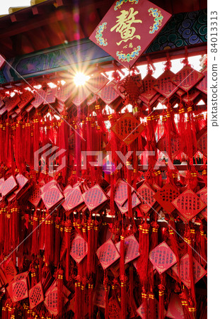 Red wooden prayer tablets at the Temple and Cemetery of Confucius in Qufu, China 84013313