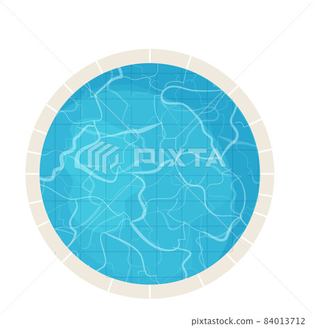 Swimming pool top view in cartoon style isolated on white background. Water texture, detailed and bright. Outdoor, landscape. 84013712
