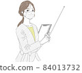 A business woman wearing a mask and pointing a pointer 84013732