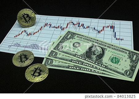[Thumbnails of articles on foreign exchange, FX, stocks, dollar yen, bitcoin, etc.] Three dollar bills and charts 84013825