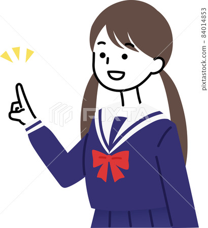 女學生指著姿勢,面帶微笑,面朝左 女學生指著姿勢,面帶微笑,面朝左 84014853