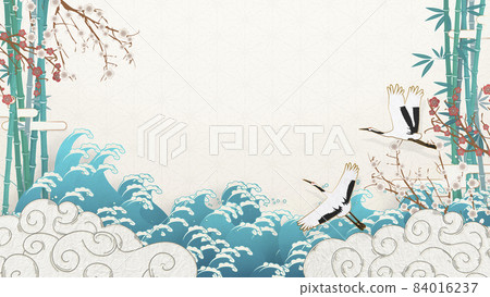 Gorgeous Japanese-style illustrations that can be used for the New Year and New Year [16: 9] 84016237