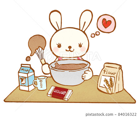 Illustration of a rabbit making Valentine's sweets 84016322