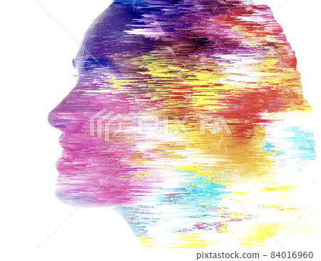 A profile portrait of a woman with colorful... - Stock Illustration ...