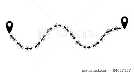 Ants trail with location icon. Route or path isolated in white background. Vector illustration 84017137