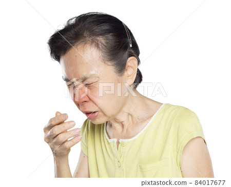 woman due to cough spread saliva and sore throat on white background woman due to cough spread saliva and sore throat on white background 84017677