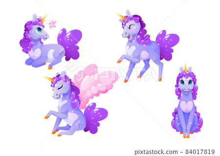 Funny unicorn character in different poses Funny unicorn character in different poses 84017819