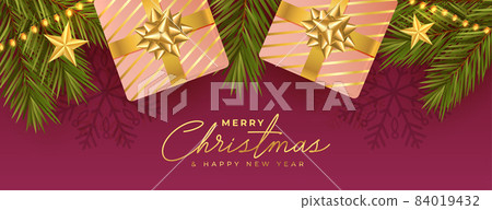 realistic merry christmas banner with gift... - Stock Illustration ...