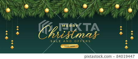 merry christmas green banner with golden... - Stock Illustration ...